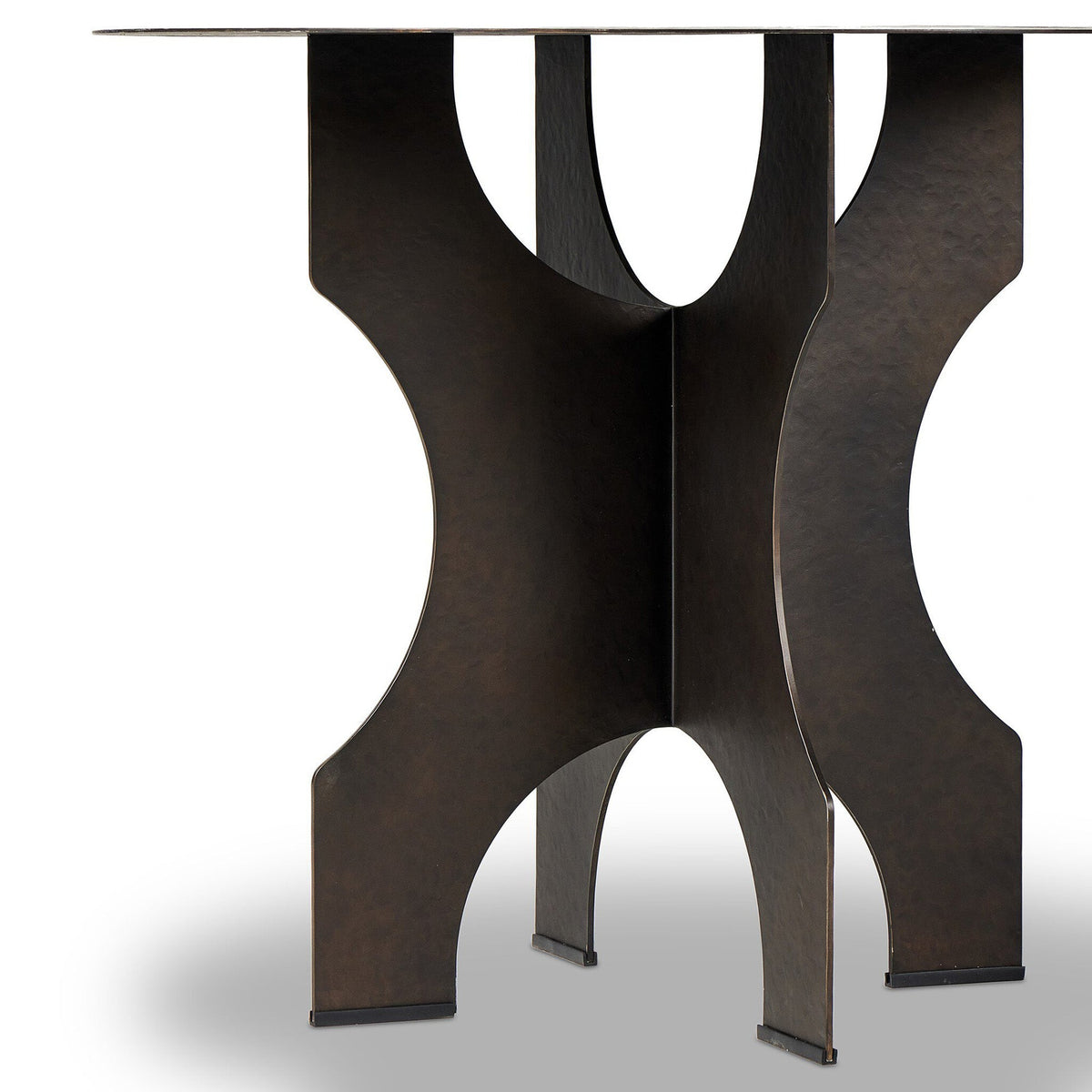 Round Side Table In Solid Iron - Bronze Hammered Textured