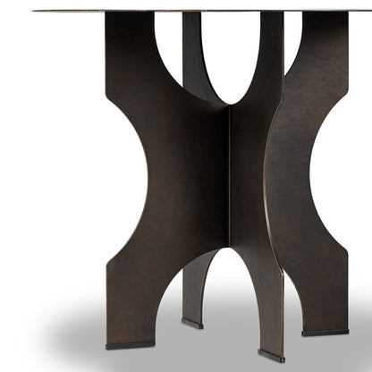 Round Side Table In Solid Iron - Bronze Hammered Textured