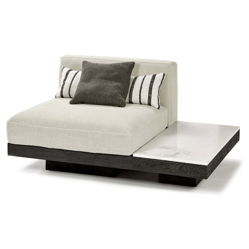 Rudolph 1 Seater Bench - Beige Cushions, Black Oak Base