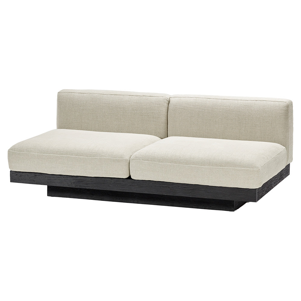 Rudolph 2 Seater Bench Sofa - Beige Cushions, Black Oak Base