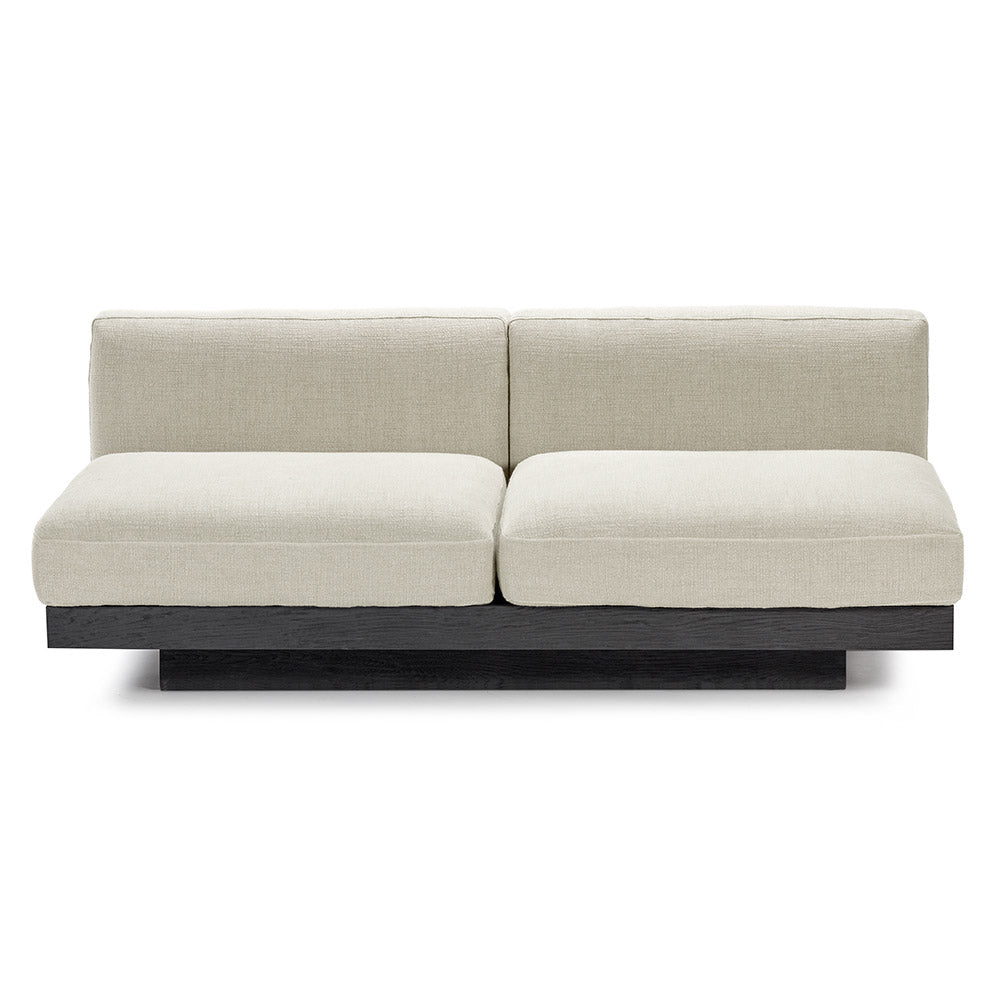 Rudolph 2 Seater Bench Sofa - Beige Cushions, Black Oak Base
