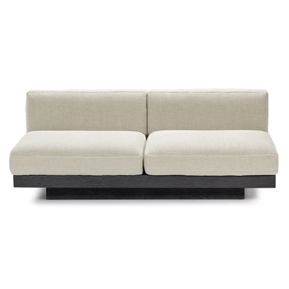 Rudolph 2 Seater Bench Sofa - Beige Cushions, Black Oak Base