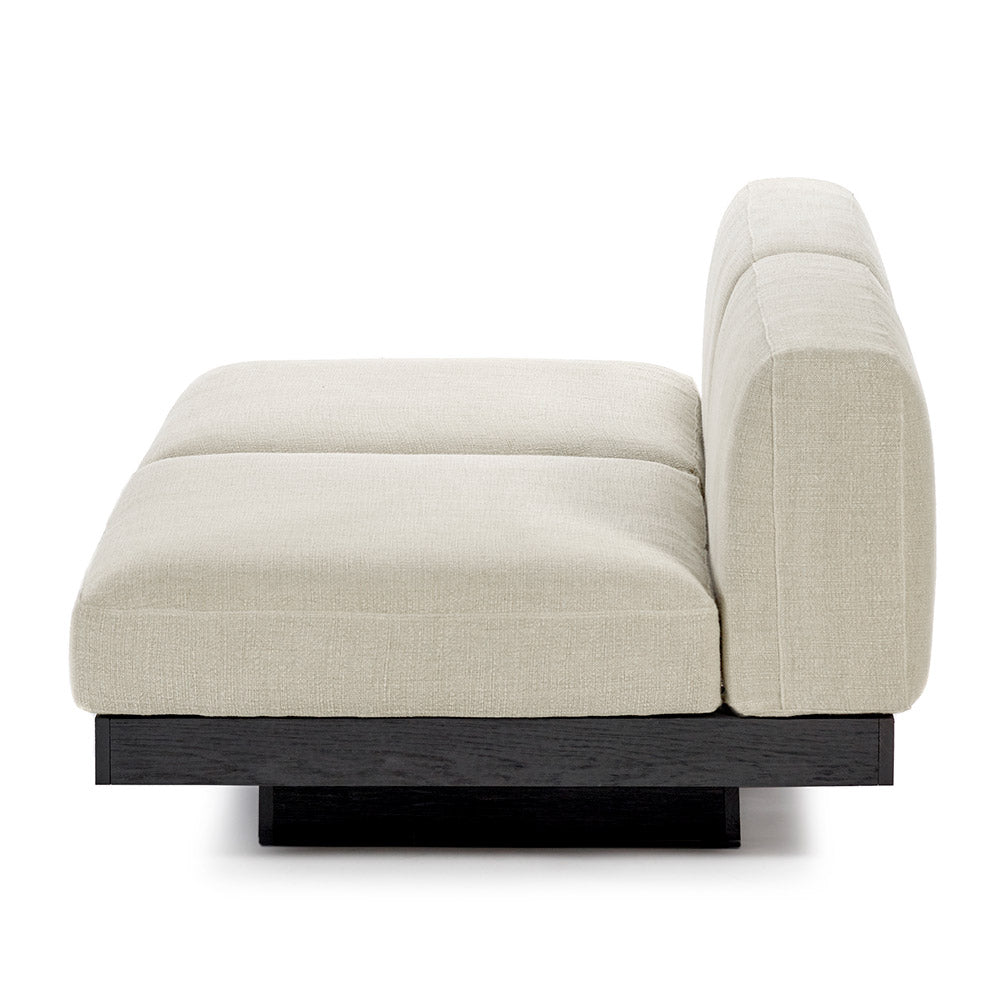 Rudolph 2 Seater Bench Sofa - Beige Cushions, Black Oak Base