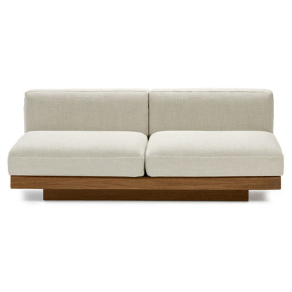 Rudolph 2 Seater Bench Sofa - Beige Cushions, Cognac Oak Base