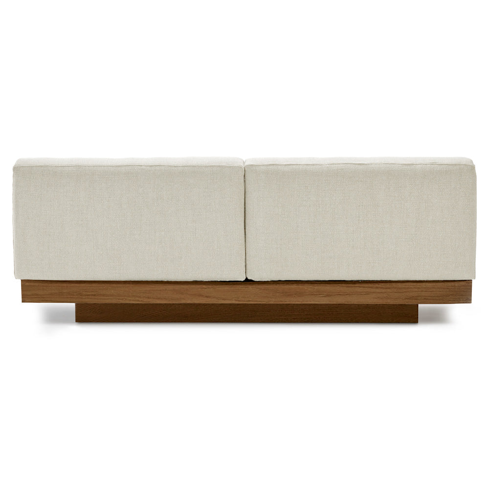 Rudolph 2 Seater Bench Sofa - Beige Cushions, Cognac Oak Base