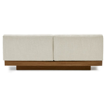 Rudolph 2 Seater Bench Sofa - Beige Cushions, Cognac Oak Base