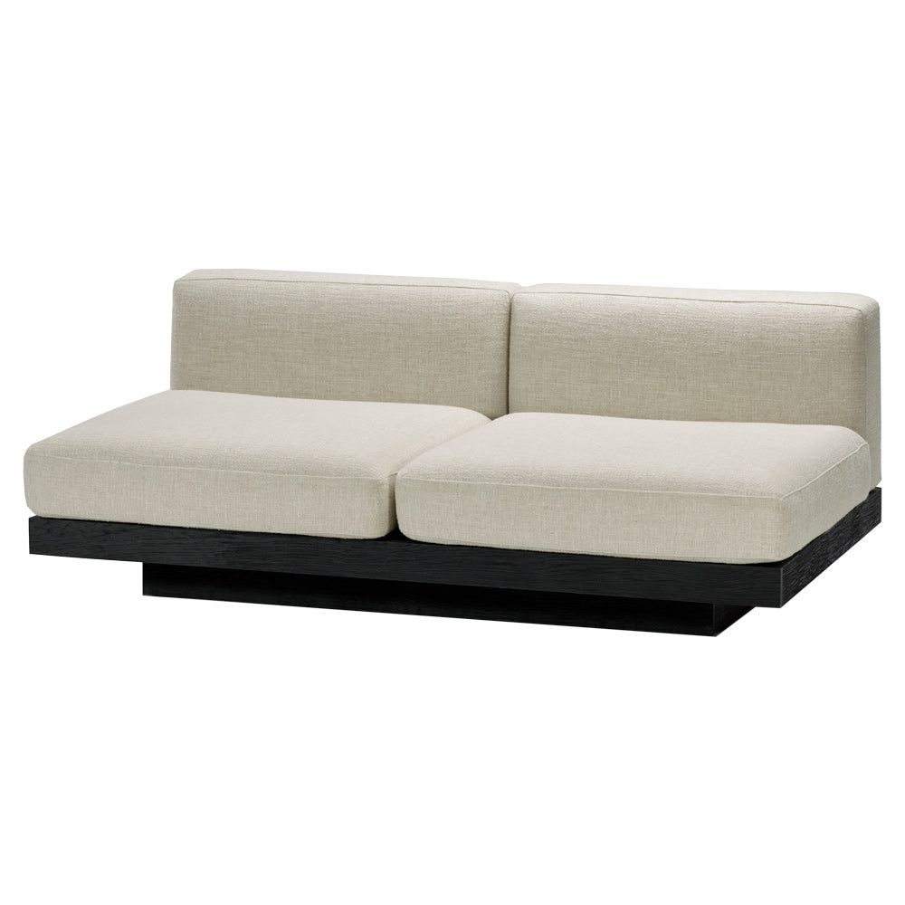 Rudolph 2 Seater Bench Sofa - Bone Cushions, Black Oak Base