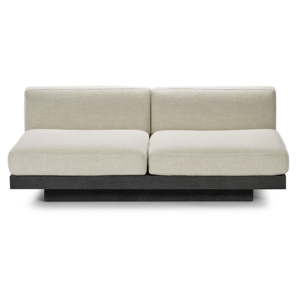Rudolph 2 Seater Bench Sofa - Bone Cushions, Black Oak Base