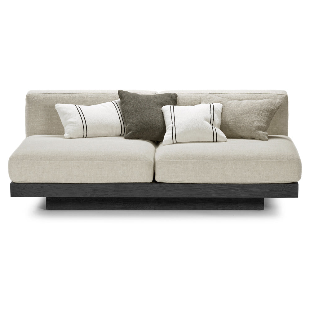 Rudolph 2 Seater Bench Sofa - Bone Cushions, Black Oak Base