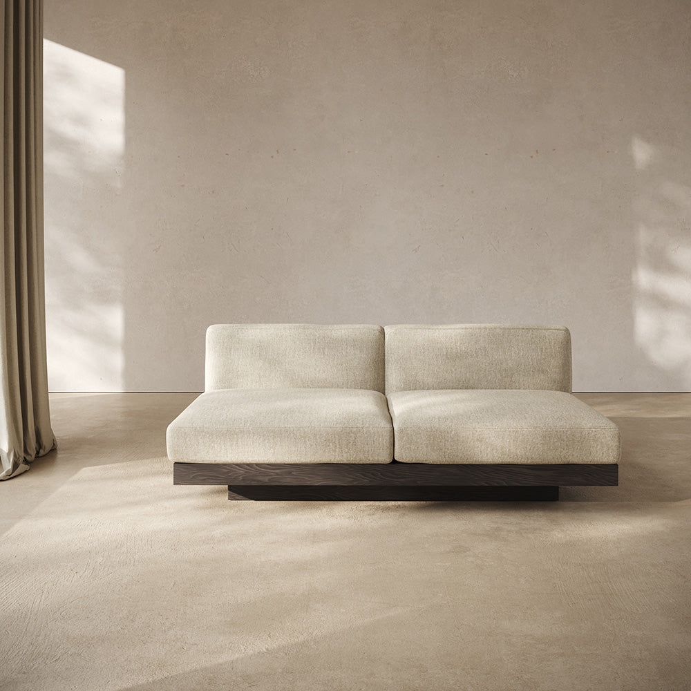 Rudolph 2 Seater Bench Sofa - Bone Cushions, Black Oak Base
