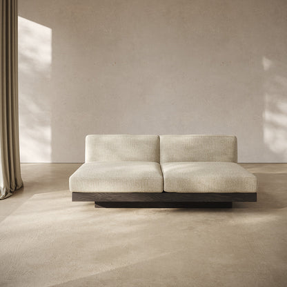 Rudolph 2 Seater Bench Sofa - Bone Cushions, Black Oak Base