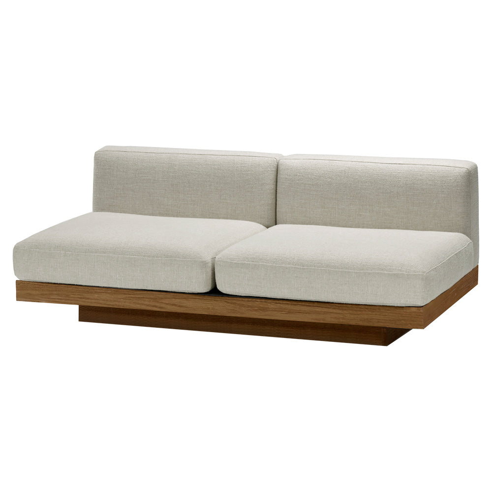 Rudolph 2 Seater Bench Sofa - Bone Cushions, Cognac Oak Base