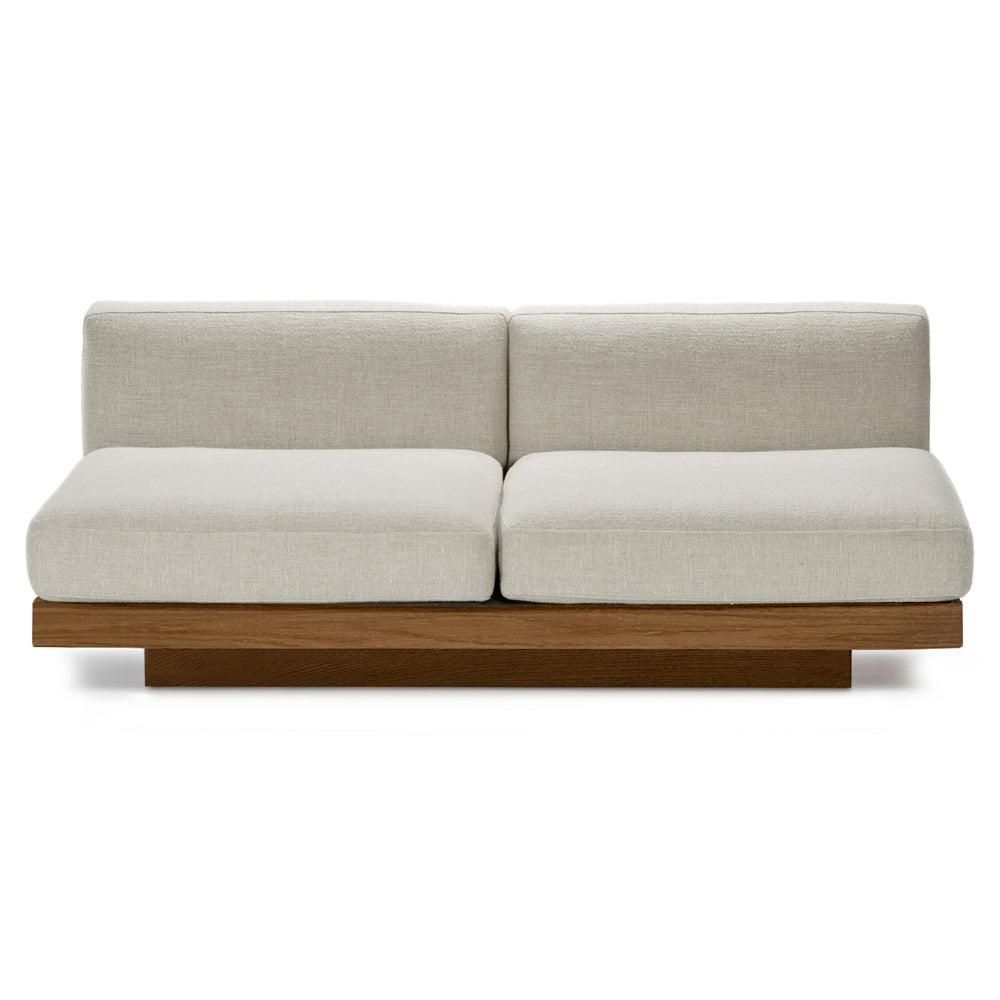 Rudolph 2 Seater Bench Sofa - Bone Cushions, Cognac Oak Base