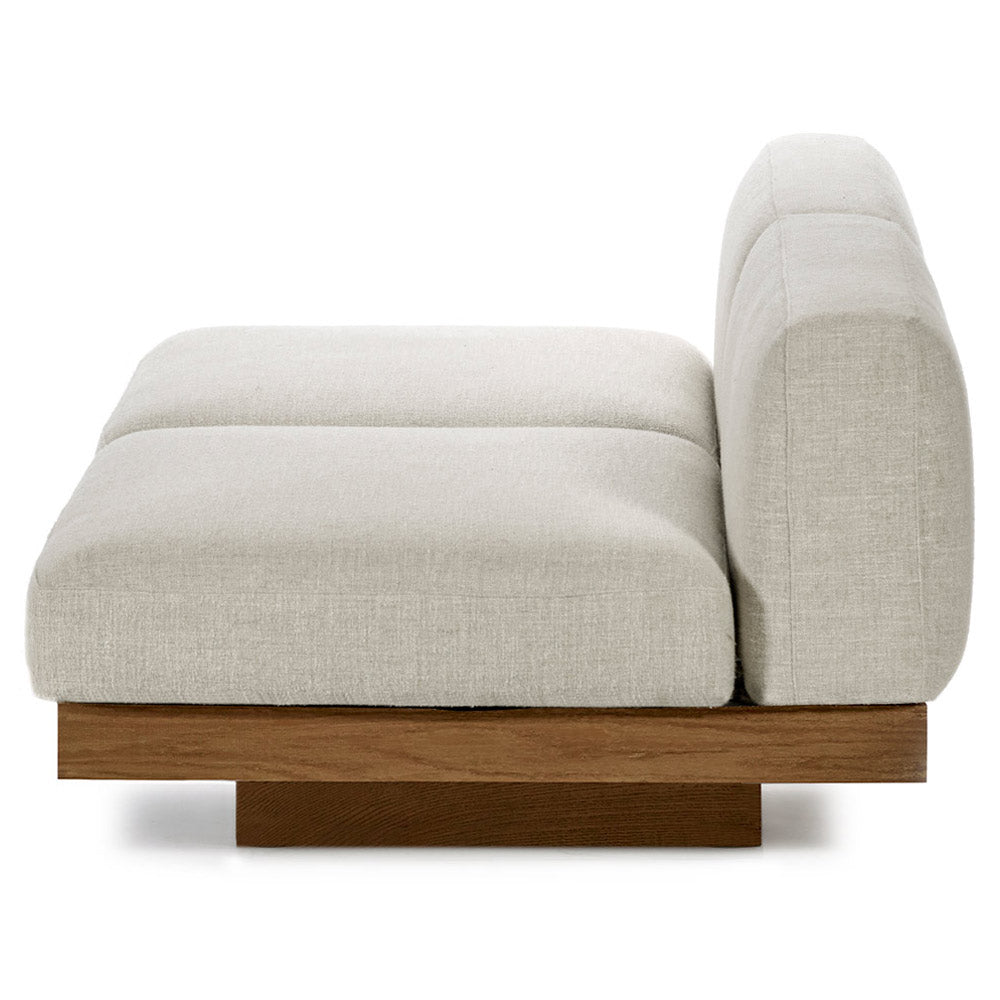 Rudolph 2 Seater Bench Sofa - Bone Cushions, Cognac Oak Base