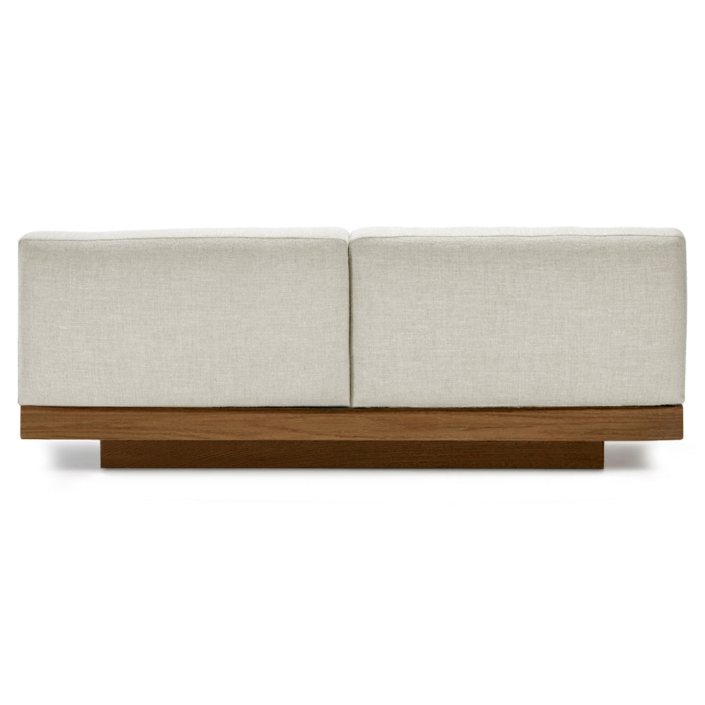Rudolph 2 Seater Bench Sofa - Bone Cushions, Cognac Oak Base