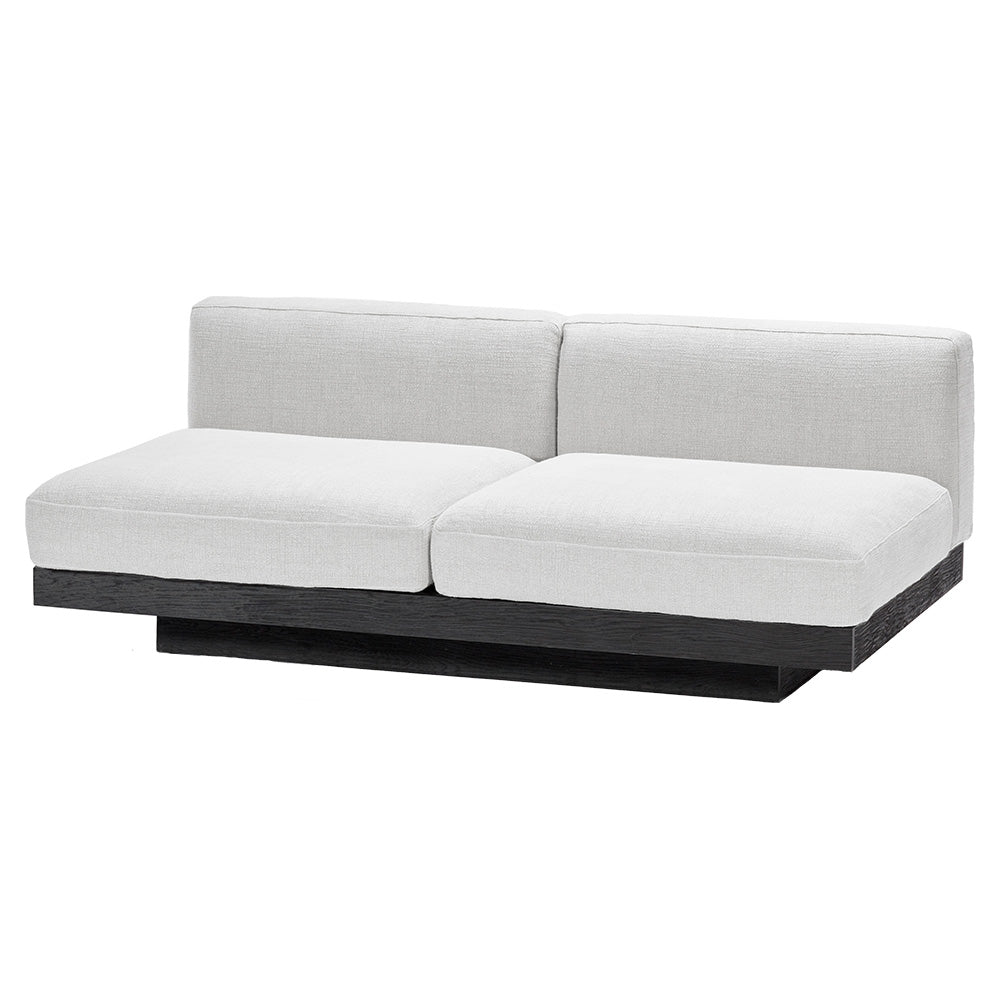Rudolph 2 Seater Bench Sofa - Off White Cushions, Black Oak Base