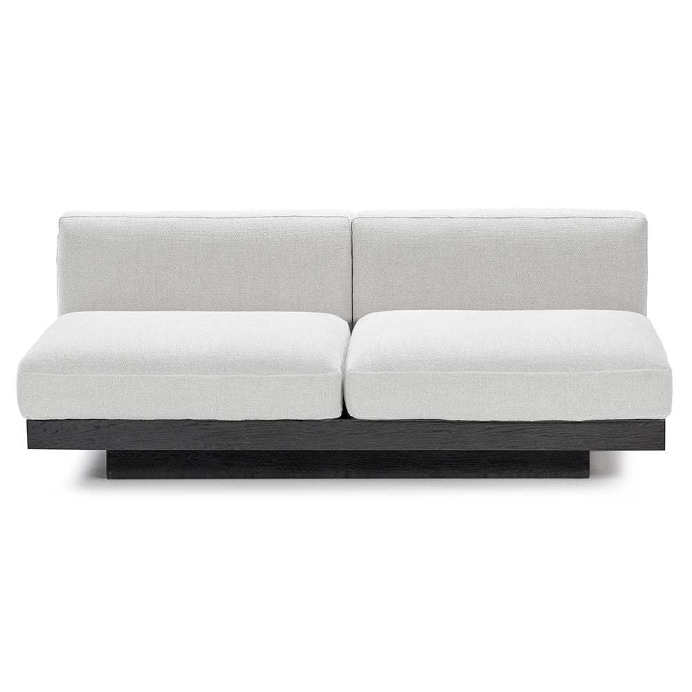 Rudolph 2 Seater Bench Sofa - Off White Cushions, Black Oak Base