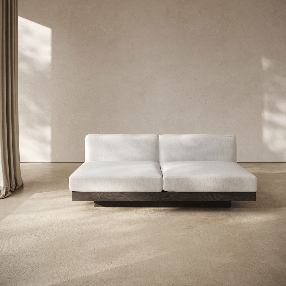 Rudolph 2 Seater Bench Sofa - Off White Cushions, Black Oak Base