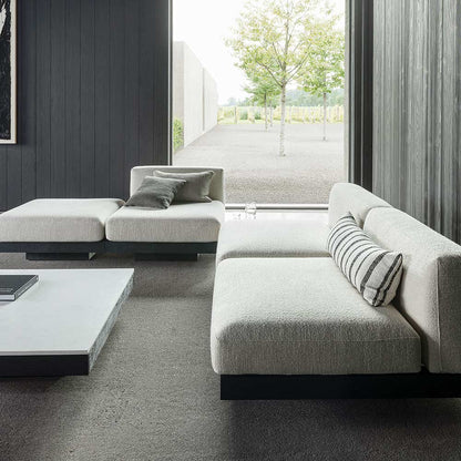 Rudolph 2 Seater Bench Sofa - Off White Cushions, Black Oak Base