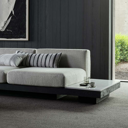 Rudolph 2 Seater Bench Sofa - Off White Cushions, Black Oak Base