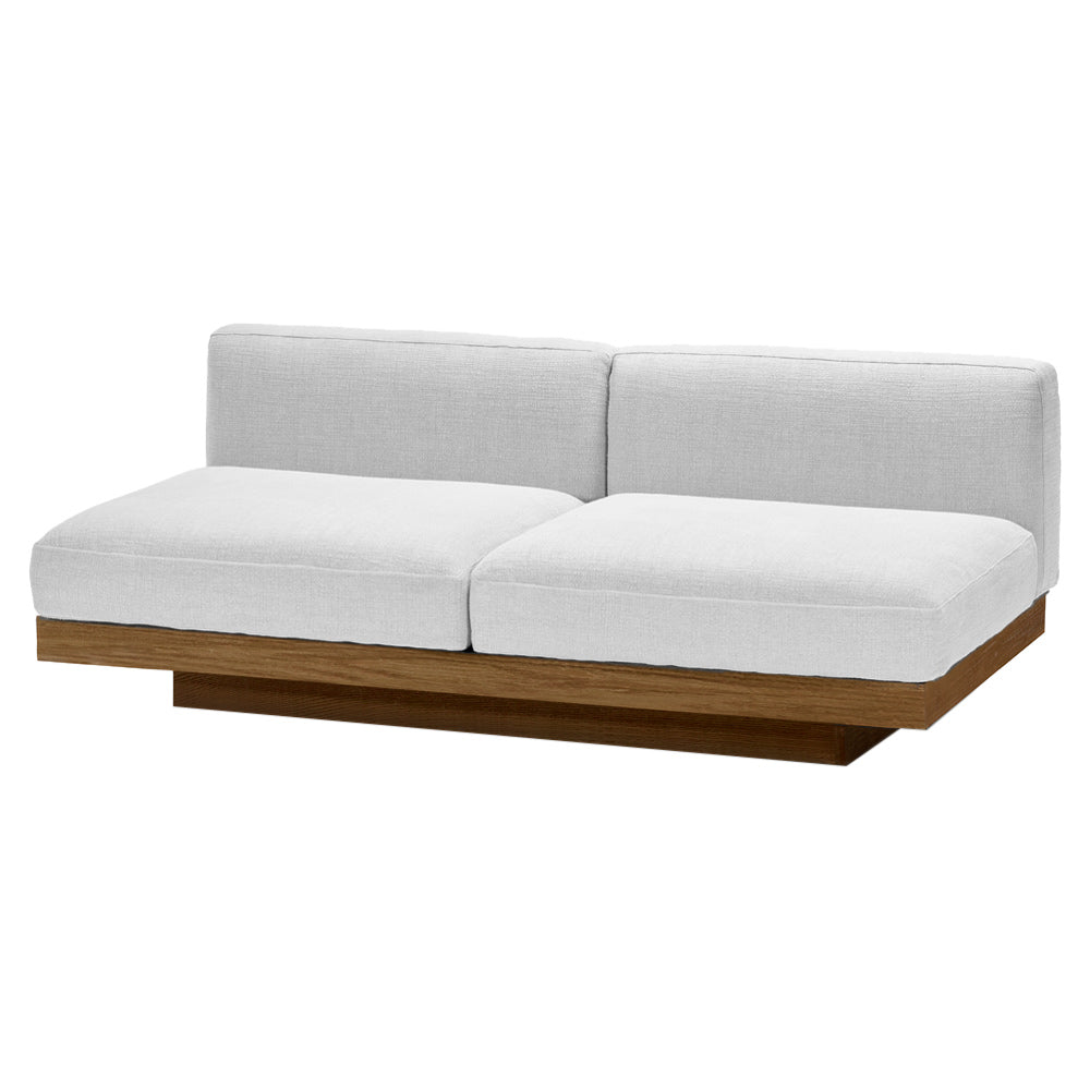 Rudolph 2 Seater Bench Sofa - Off White Cushions, Cognac Oak Base