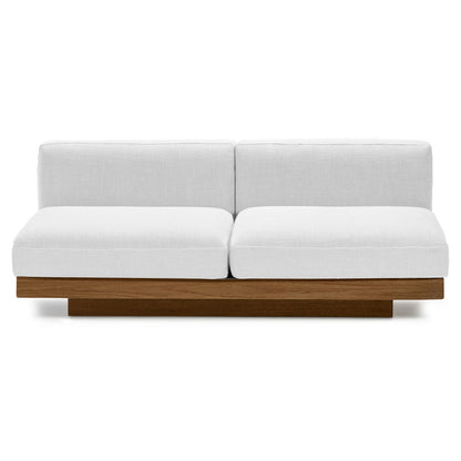 Rudolph 2 Seater Bench Sofa - Off White Cushions, Cognac Oak Base