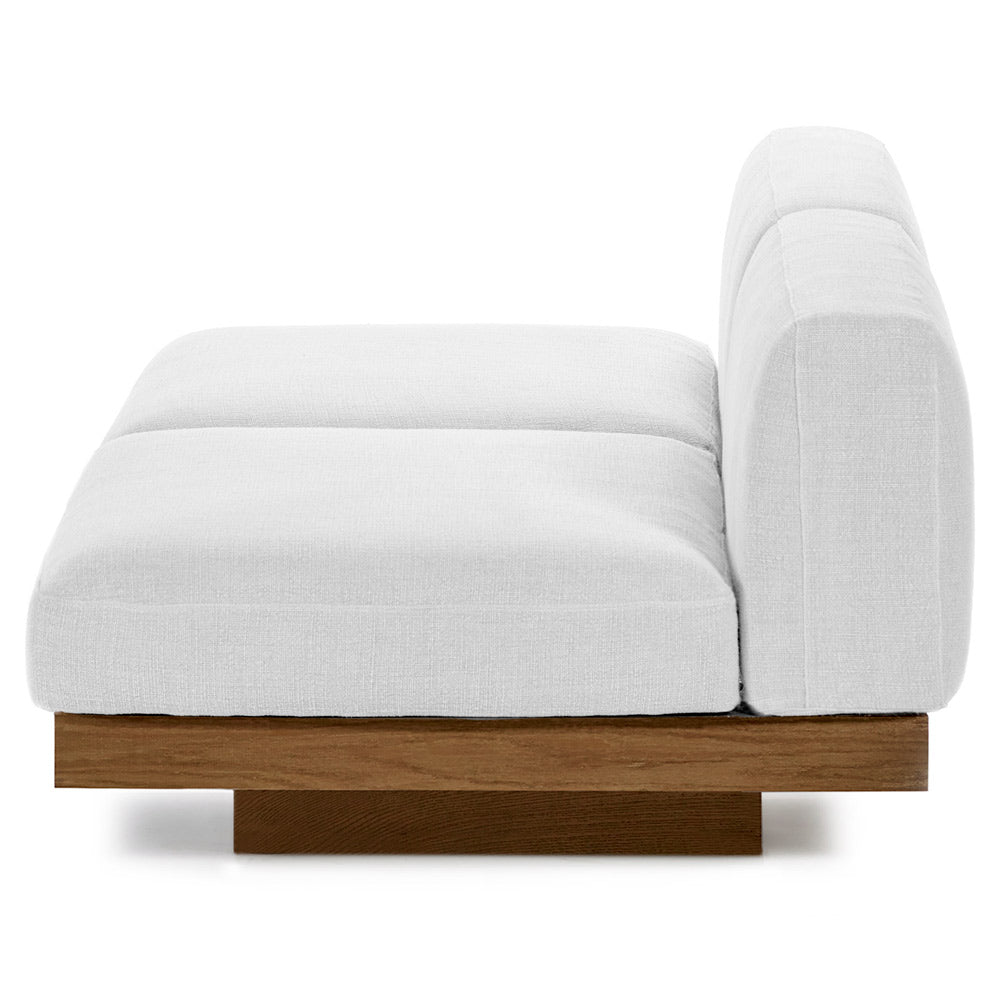 Rudolph 2 Seater Bench Sofa - Off White Cushions, Cognac Oak Base