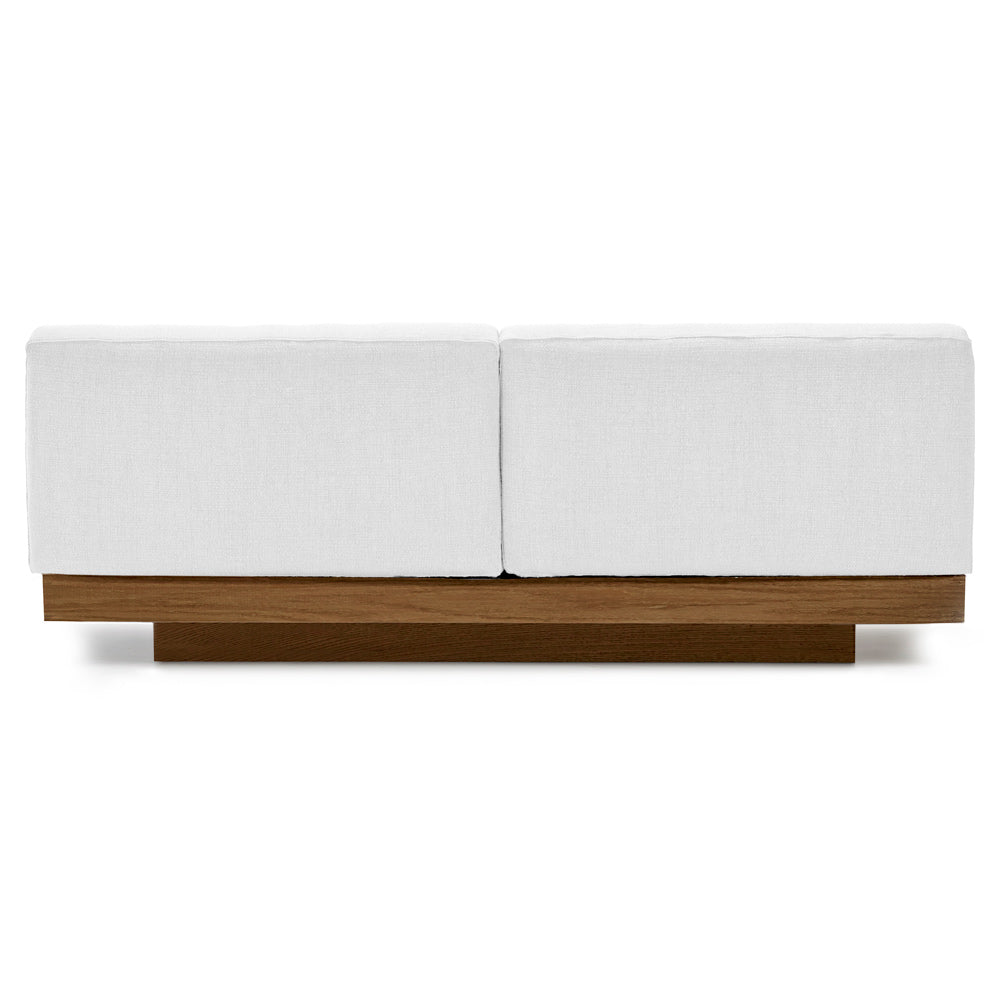 Rudolph 2 Seater Bench Sofa - Off White Cushions, Cognac Oak Base