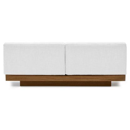 Rudolph 2 Seater Bench Sofa - Off White Cushions, Cognac Oak Base