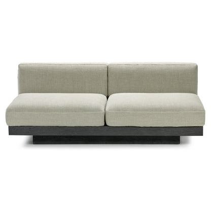 Rudolph 2 Seater Bench Sofa - Sand Cushions, Black Oak Base