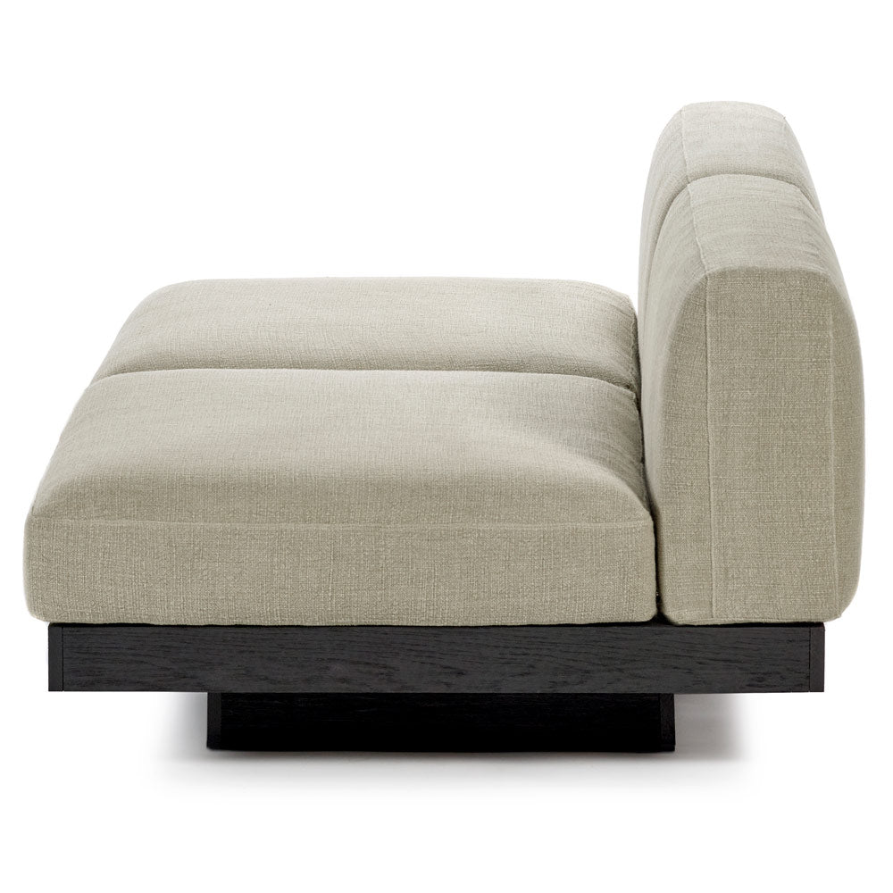 Rudolph 2 Seater Bench Sofa - Sand Cushions, Black Oak Base