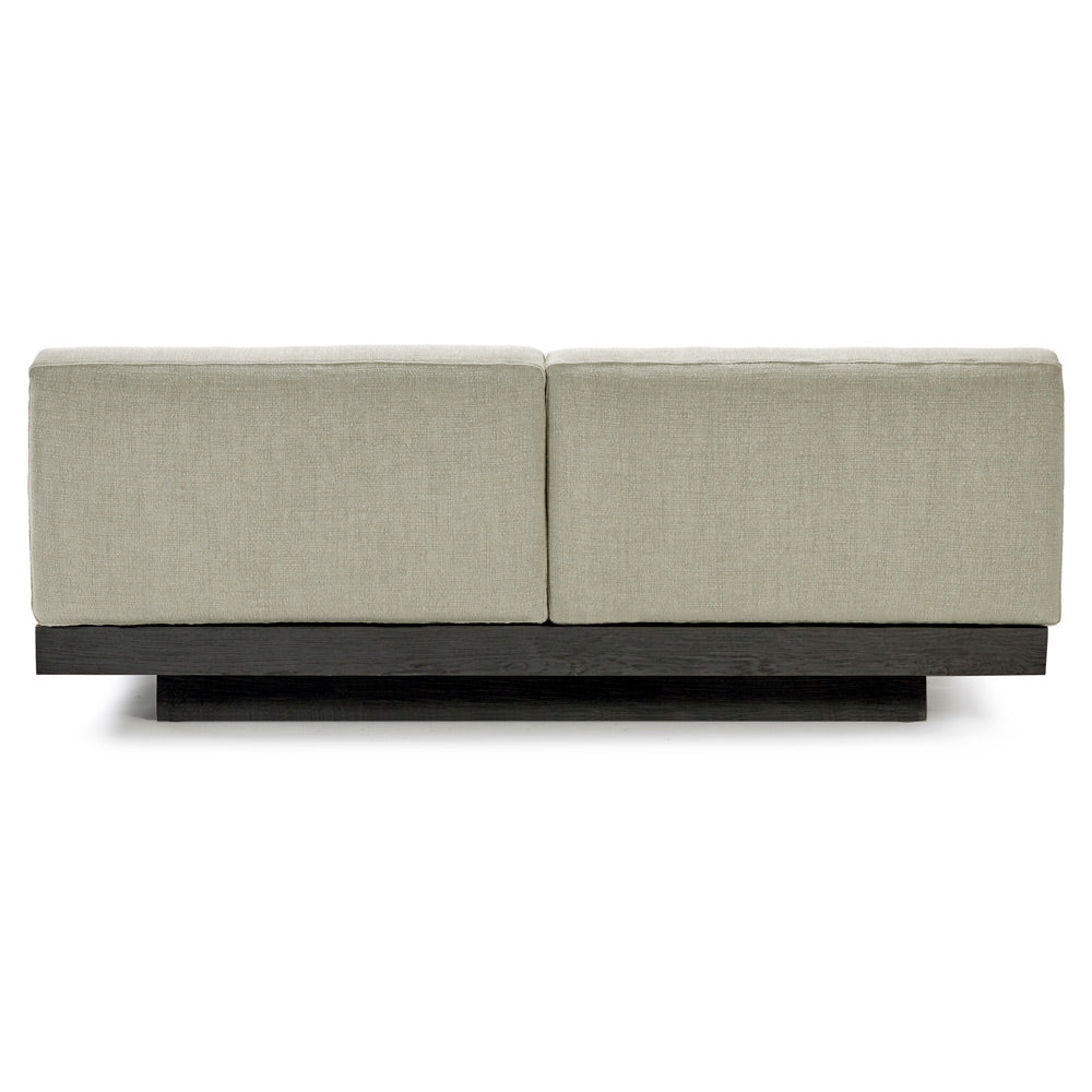 Rudolph 2 Seater Bench Sofa - Sand Cushions, Black Oak Base