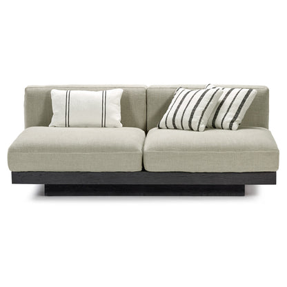 Rudolph 2 Seater Bench Sofa - Sand Cushions, Black Oak Base