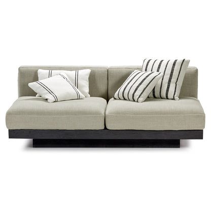 Rudolph 2 Seater Bench Sofa - Sand Cushions, Black Oak Base