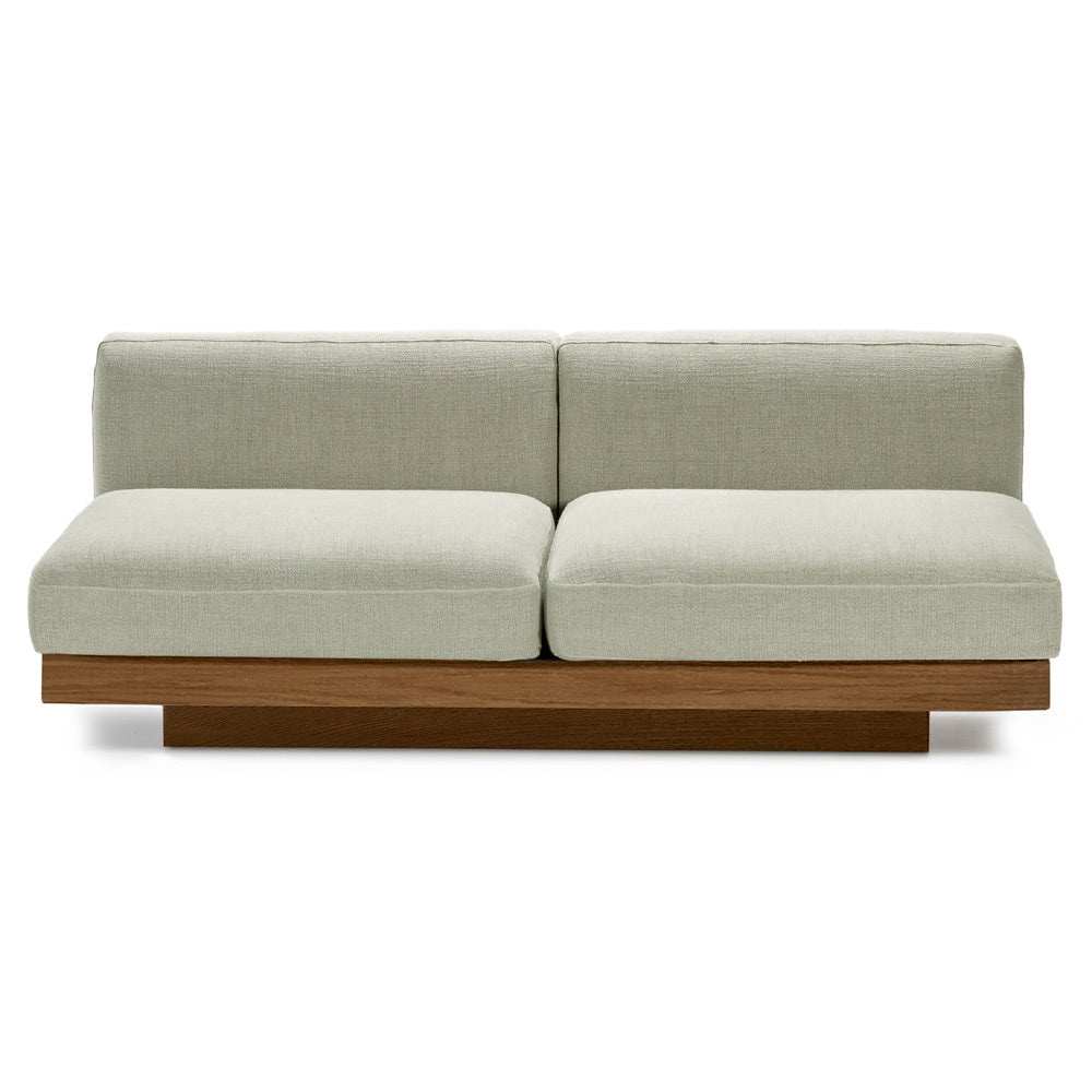 Rudolph 2 Seater Bench Sofa - Sand Cushions, Cognac Oak Base
