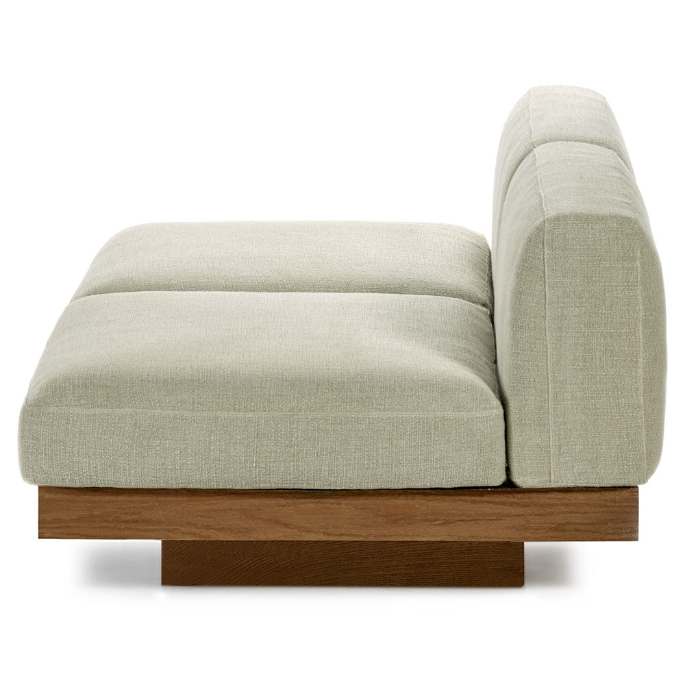 Rudolph 2 Seater Bench Sofa - Sand Cushions, Cognac Oak Base
