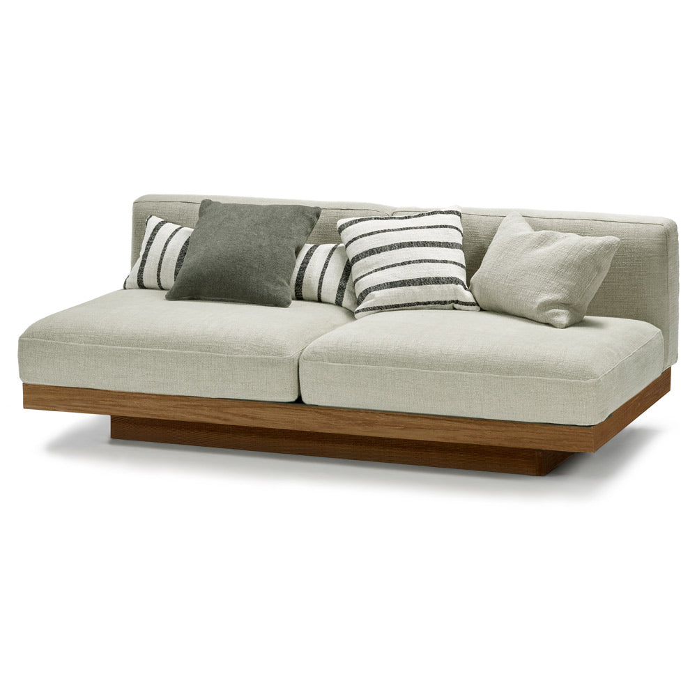 Rudolph 2 Seater Bench Sofa - Sand Cushions, Cognac Oak Base