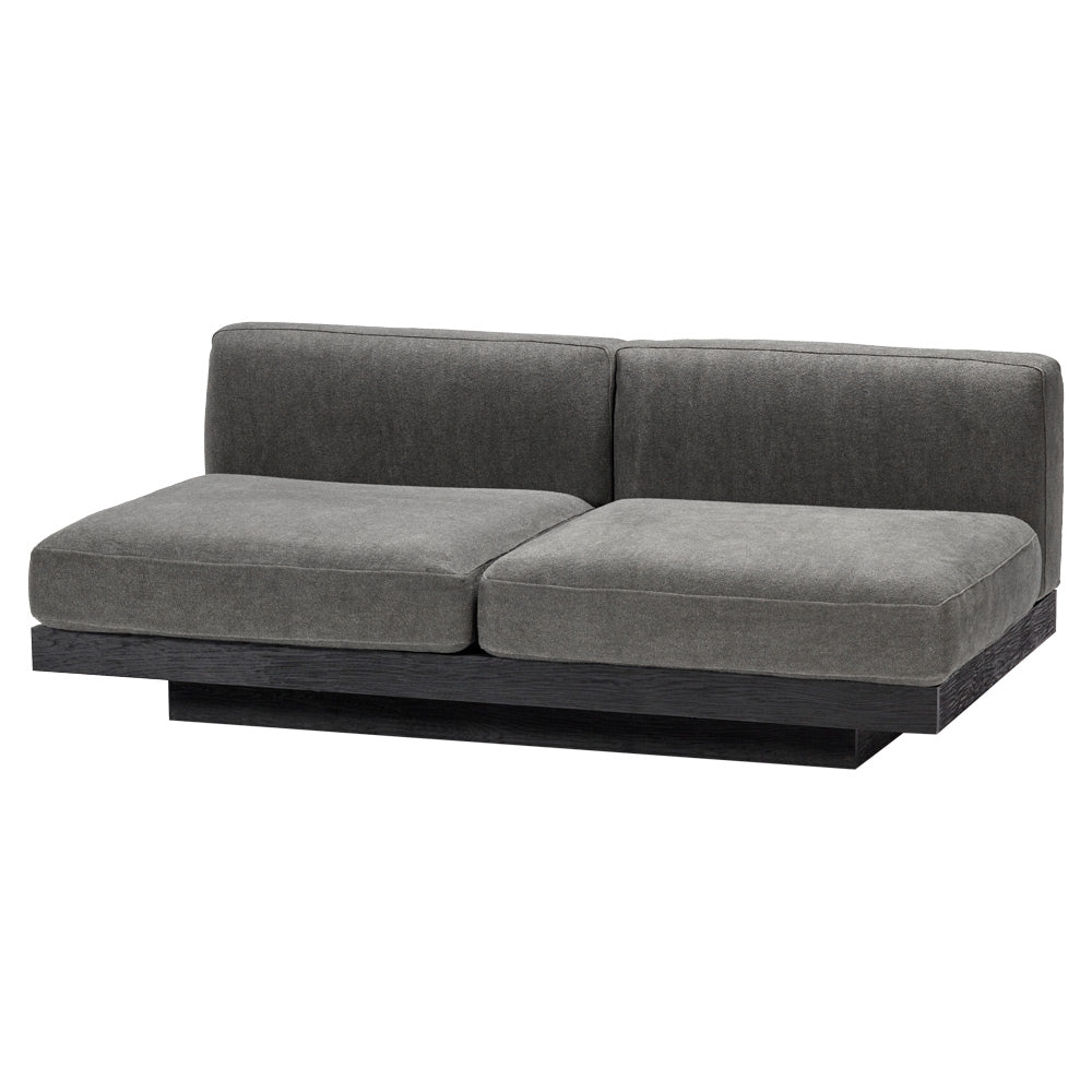 Rudolph 2 Seater Bench Sofa - Smoke Cushions, Black Oak Base