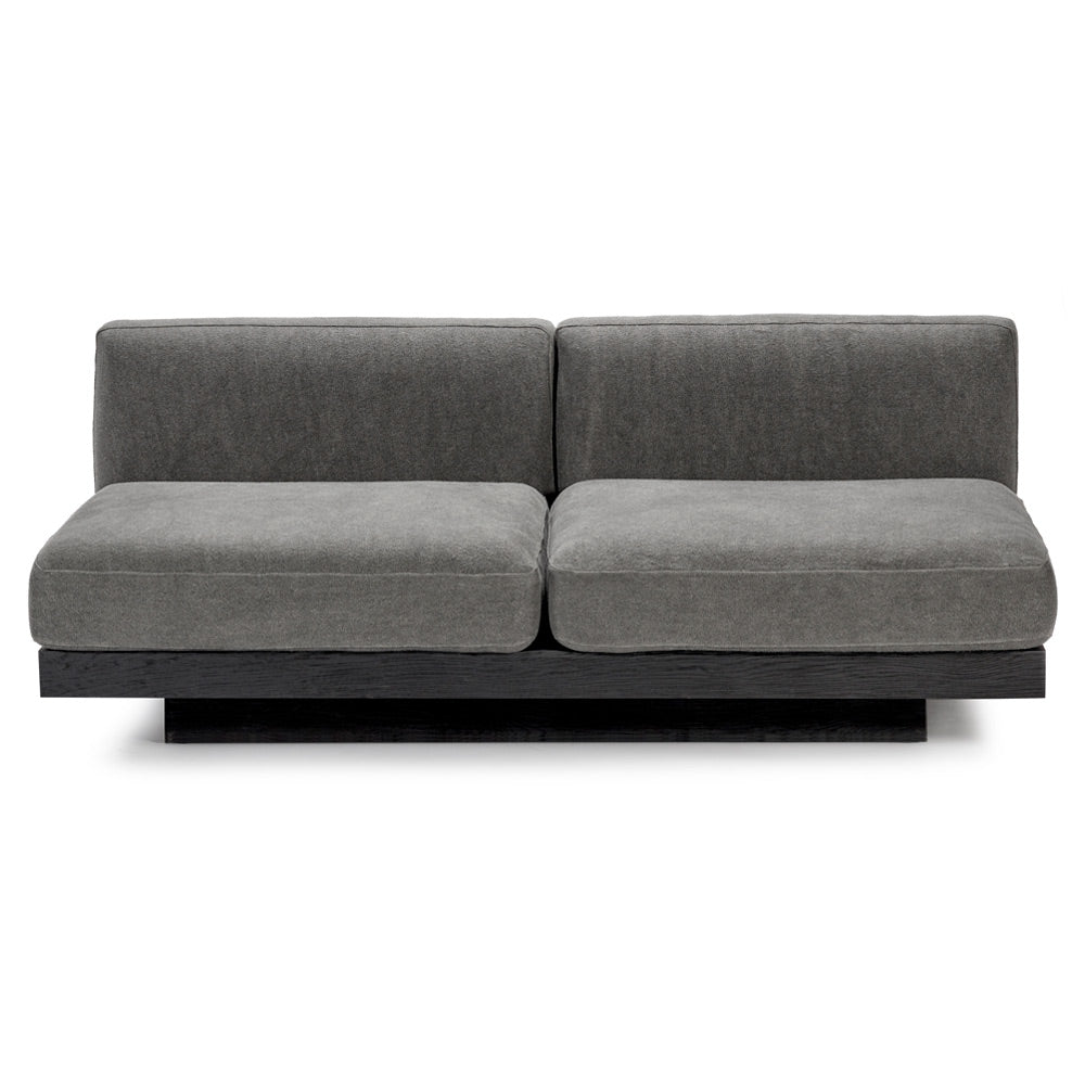 Rudolph 2 Seater Bench Sofa - Smoke Cushions, Black Oak Base