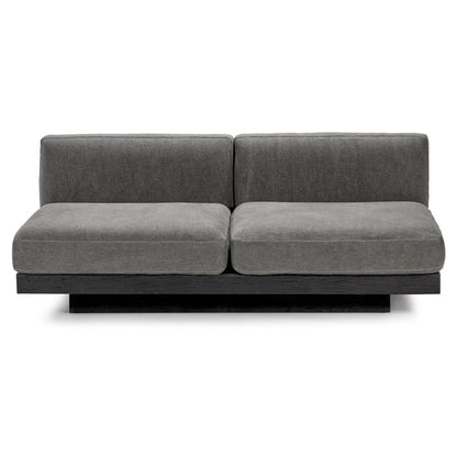 Rudolph 2 Seater Bench Sofa - Smoke Cushions, Black Oak Base