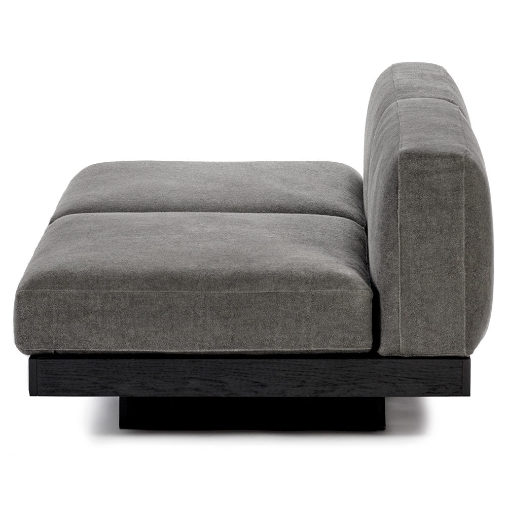 Rudolph 2 Seater Bench Sofa - Smoke Cushions, Black Oak Base