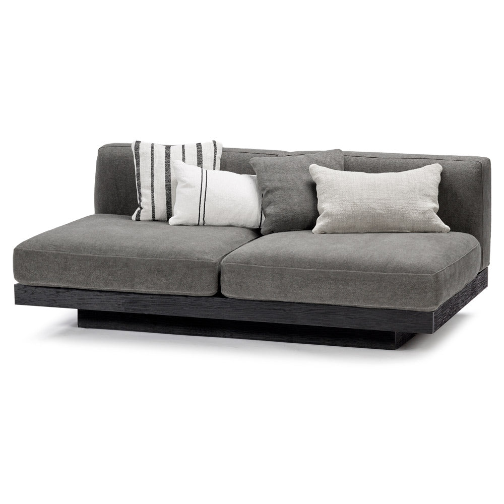 Rudolph 2 Seater Bench Sofa - Smoke Cushions, Black Oak Base