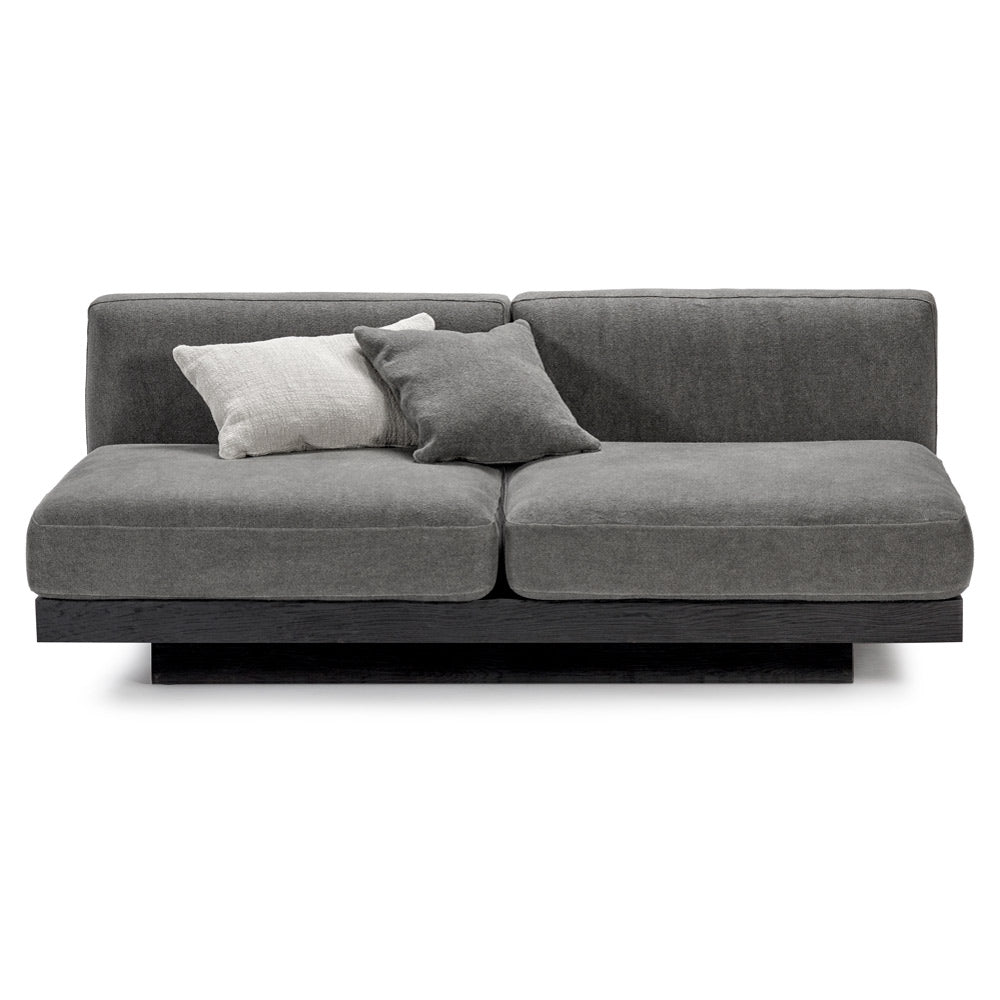 Rudolph 2 Seater Bench Sofa - Smoke Cushions, Black Oak Base