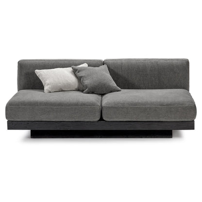 Rudolph 2 Seater Bench Sofa - Smoke Cushions, Black Oak Base