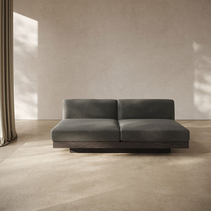 Rudolph 2 Seater Bench Sofa - Smoke Cushions, Black Oak Base