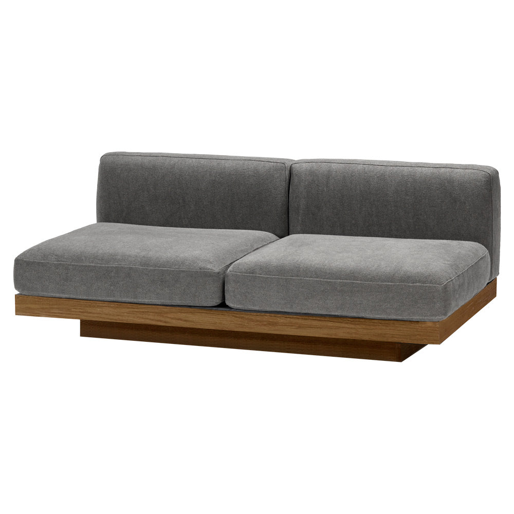 Rudolph 2 Seater Bench Sofa - Smoke Cushions, Cognac Oak Base