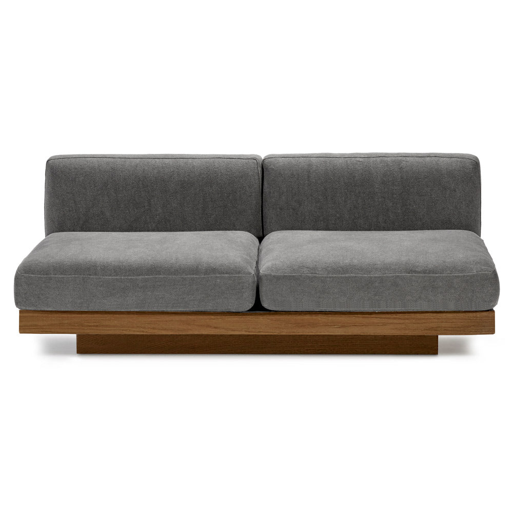 Rudolph 2 Seater Bench Sofa - Smoke Cushions, Cognac Oak Base