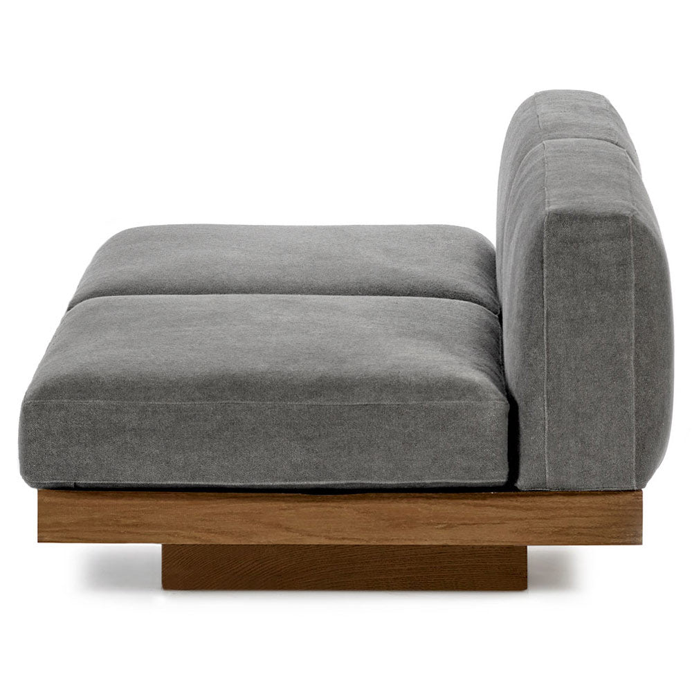 Rudolph 2 Seater Bench Sofa - Smoke Cushions, Cognac Oak Base