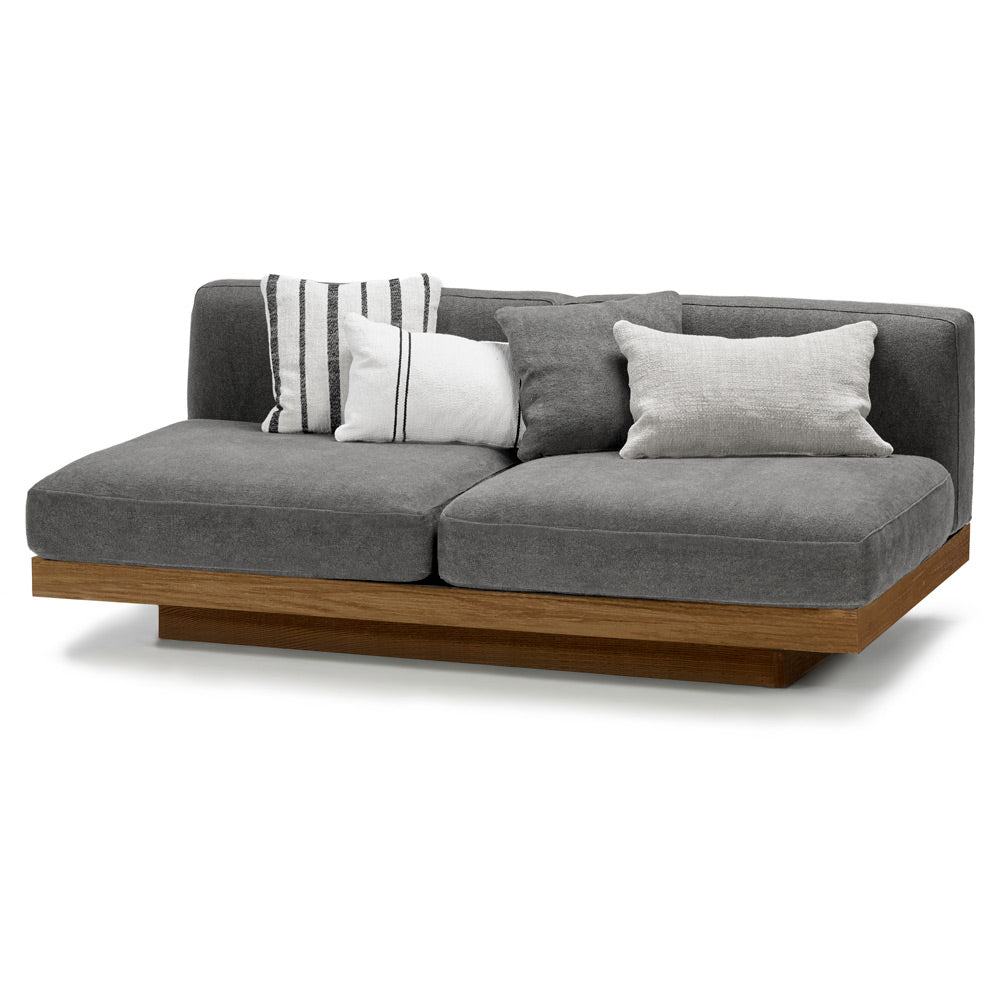 Rudolph 2 Seater Bench Sofa - Smoke Cushions, Cognac Oak Base