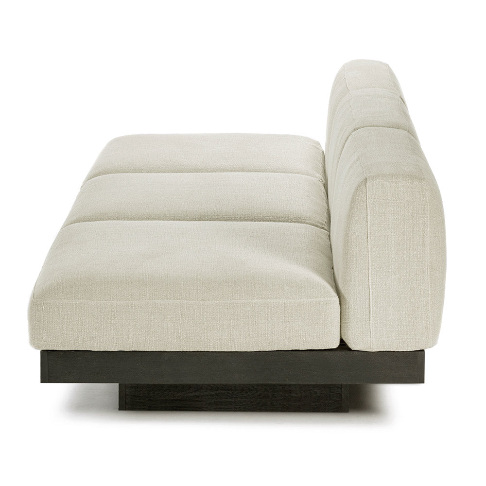 Rudolph 3 Seater Bench Sofa - Beige Cushions, Black Oak Base